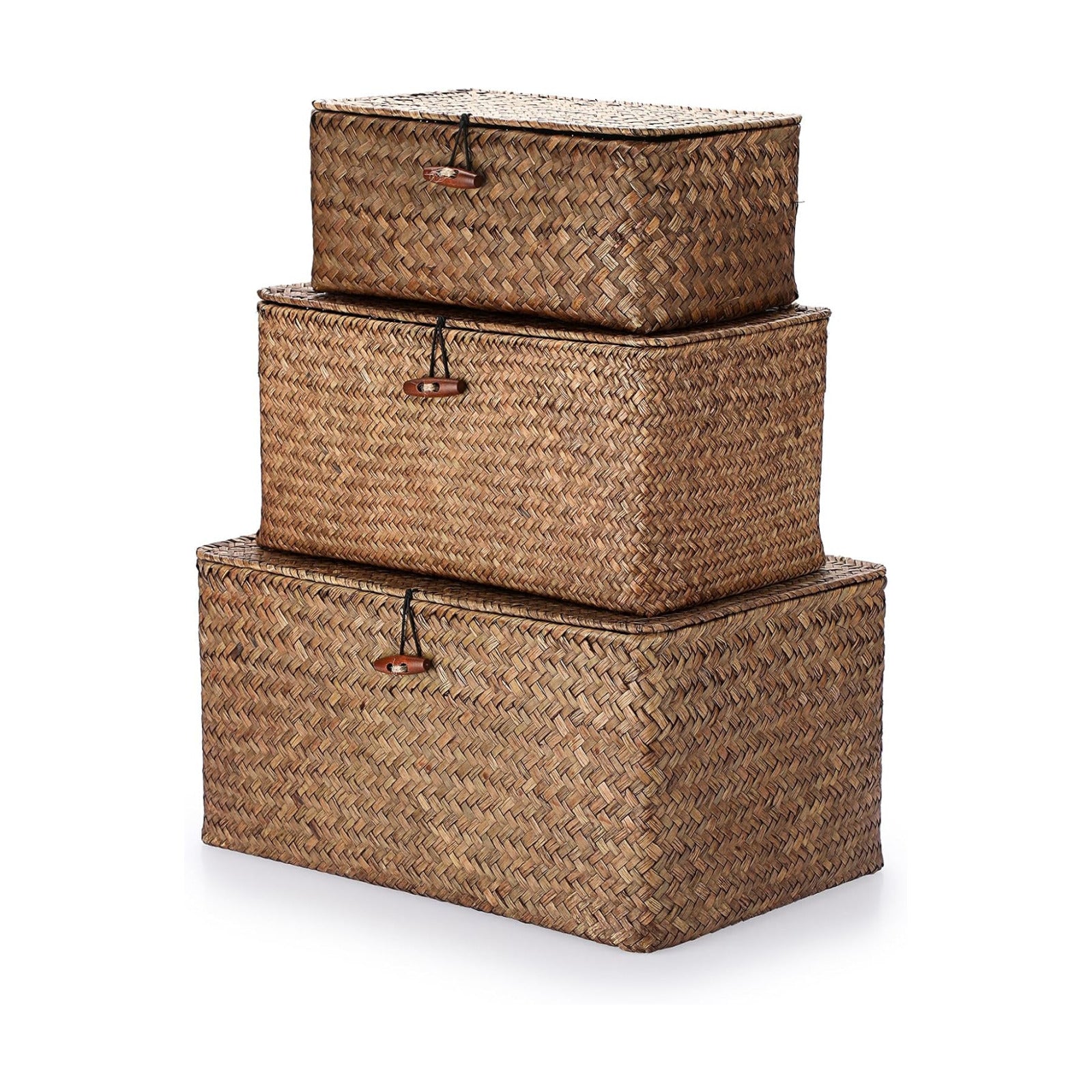 Seagrass Storage Baskets / 14.6 x 9.5 x 7.3 / Large / Coffee / Natural