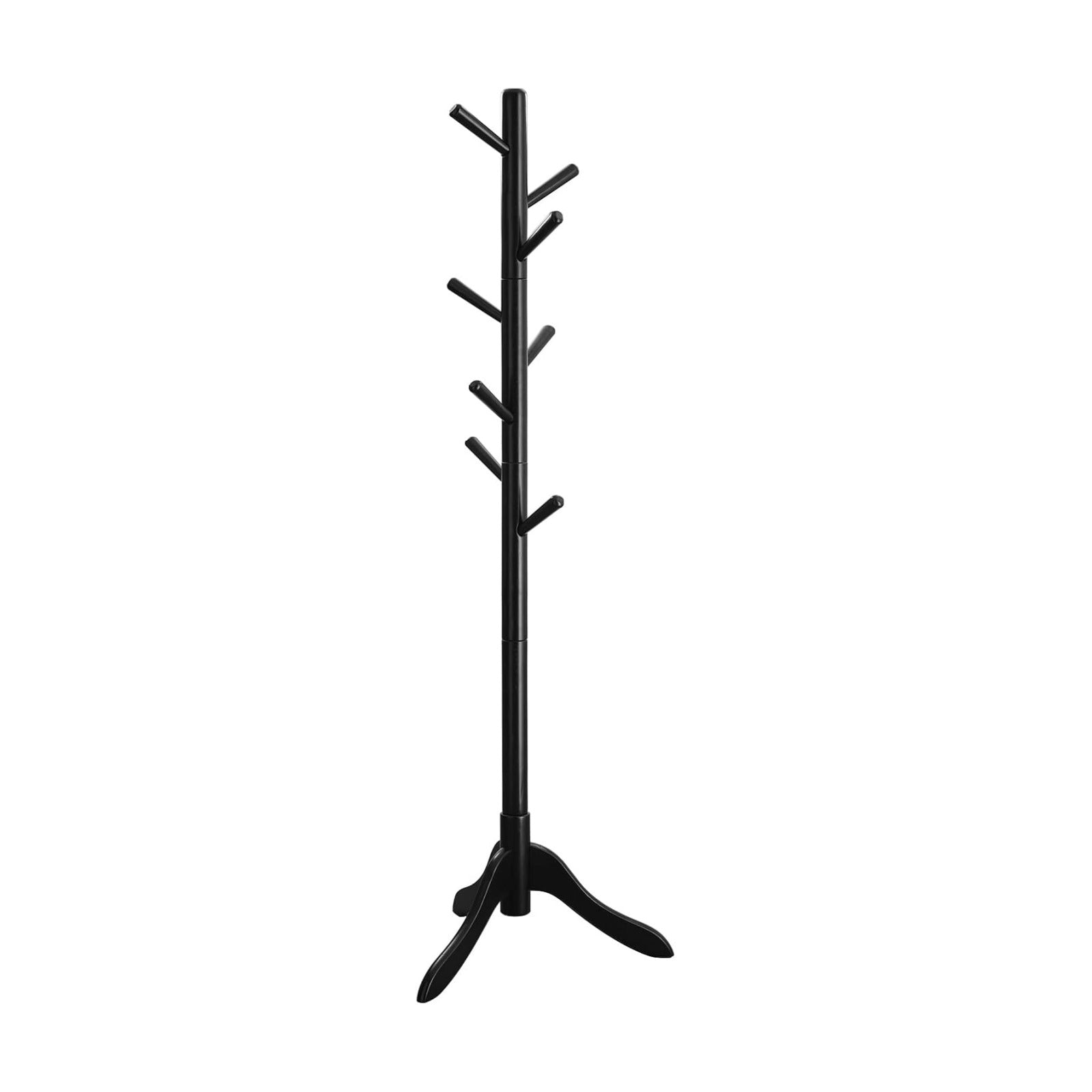 VASAGLE Solid Wood Coat Rack, Free Standing Tree-Shaped Coat Rack with 8 Hooks, 3 Height Options, for Clothes, Hats