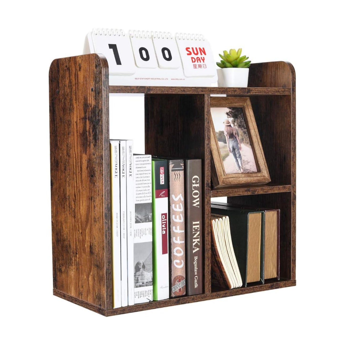 Desktop Shelf Freestanding Wood Small Bookshelf Desk Supplies Organizers and Accessories Storage Display Rack Office