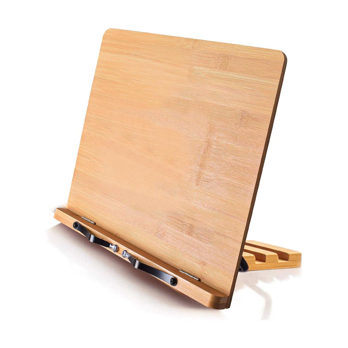 wishacc Bamboo Book Stand for Reading, 13.2" x 9.2" Premium Wooden Cookbook Holder and Recipe Stand for Kitchen