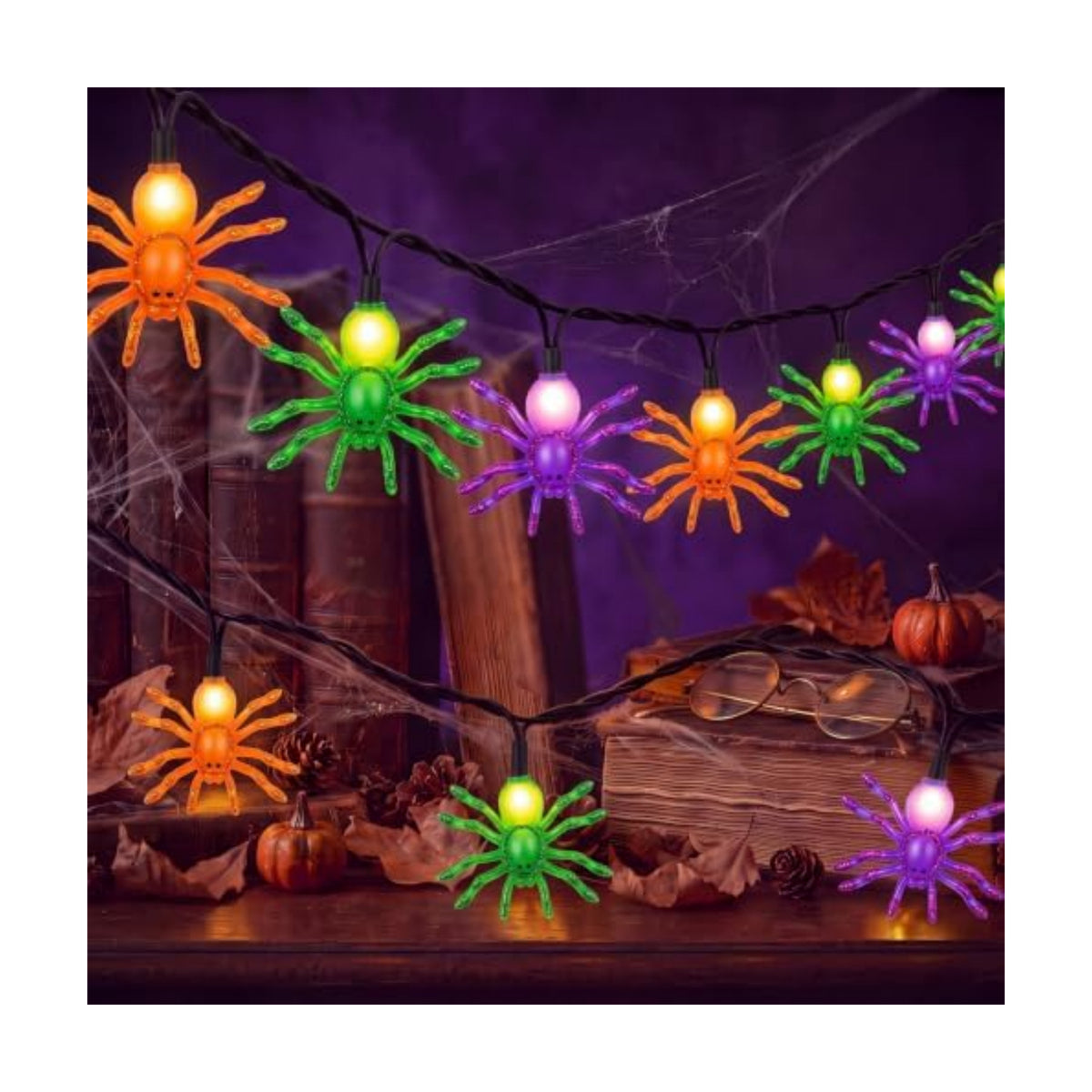 Halloween Spider String Lights Outdoor, 8.5FT 10 LED Spider Lights Plug in