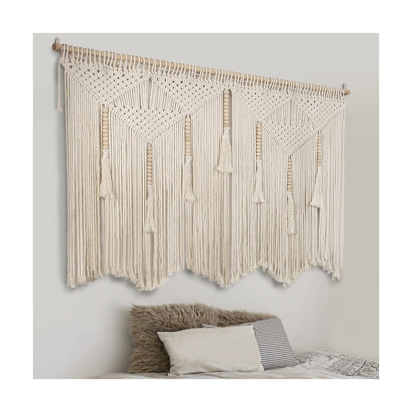 Large Macrame Wall Hanging " Boho Tapestry Woven Wall Decor- Cotton Tassel / Beige / 43.3 x 39.4