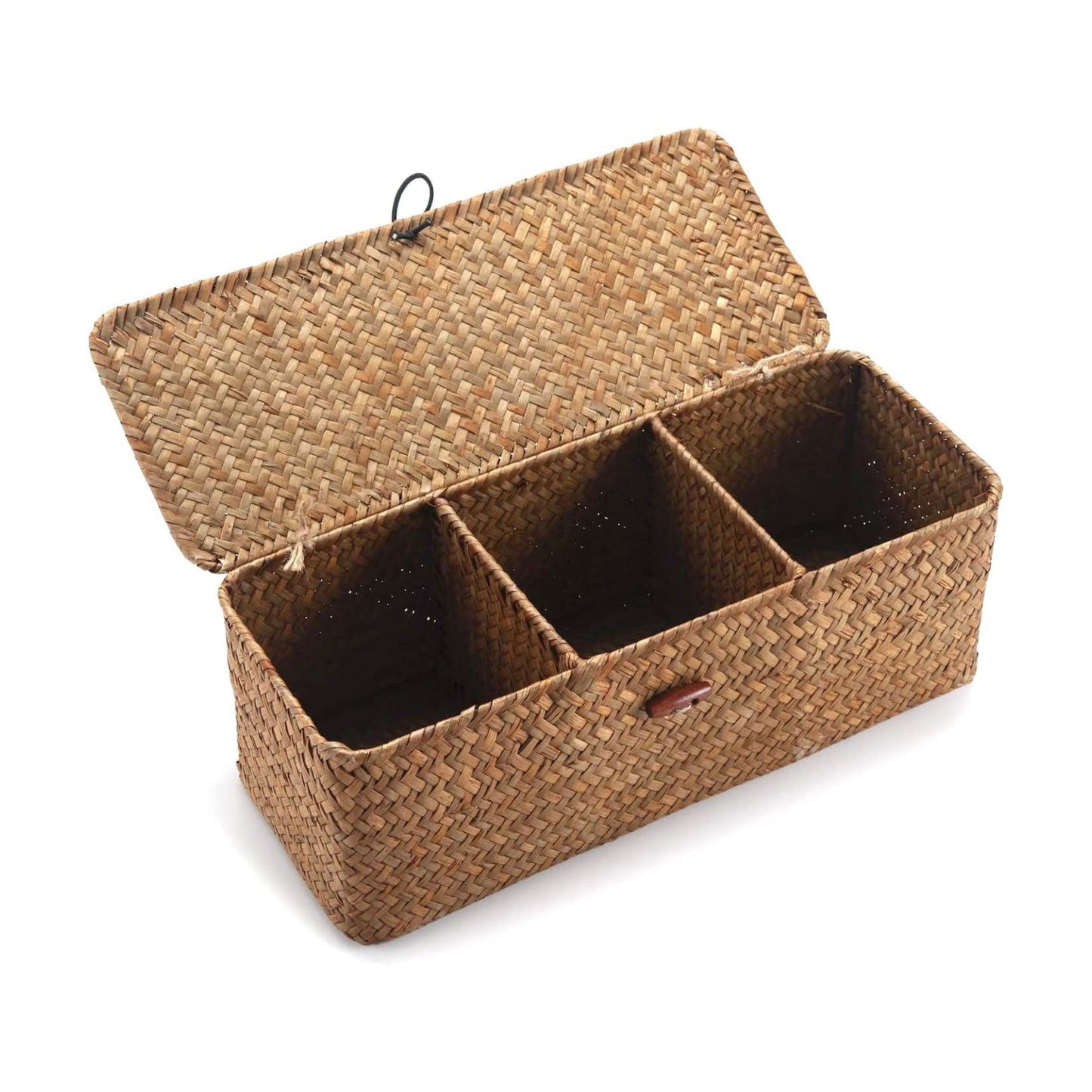 Seagrass Woven Storage Basket / 3 Section with Lid