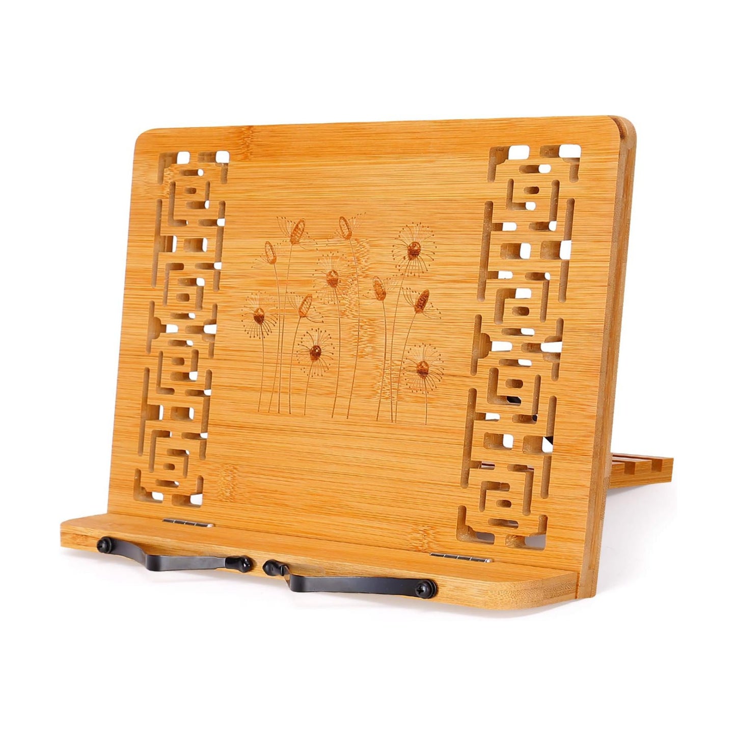 MEGREZ Foldable Bamboo Book Stand Adjustable Cookbook Reading Holder | anti-slip, lightweight, foldable flat storage