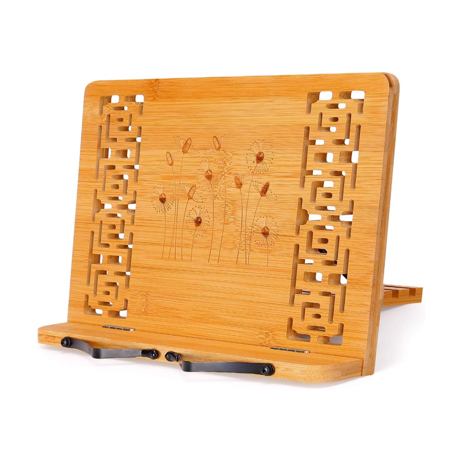 MEGREZ Foldable Bamboo Book Stand Adjustable Cookbook Reading Holder | anti-slip, lightweight, foldable flat storage