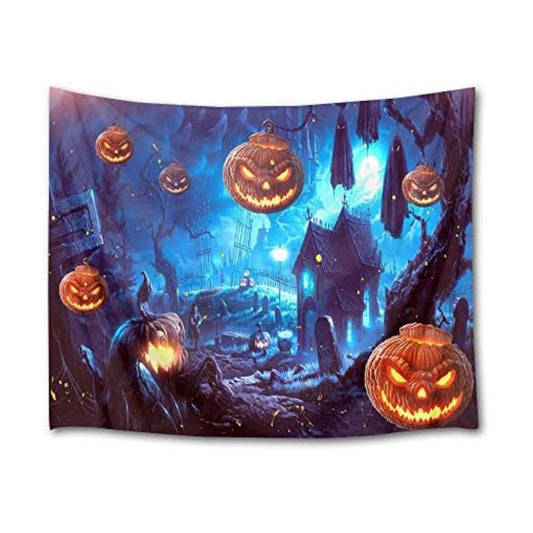 HVEST Halloween Tapestry Terror Pumpkin Jack-O-Lantern Wall Decor Night Spooky Jungle Tapestry Hunted House Picture Wall Art for Bedroom Home Dorm Halloween Decor 59Wx51H inches