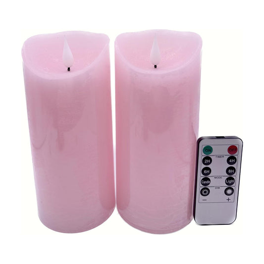 Adoria Large Pink Flameless Candles Pack of 2, 7 inch Height | Pink Pillar candles set 2 Rose Scented, Home Decor