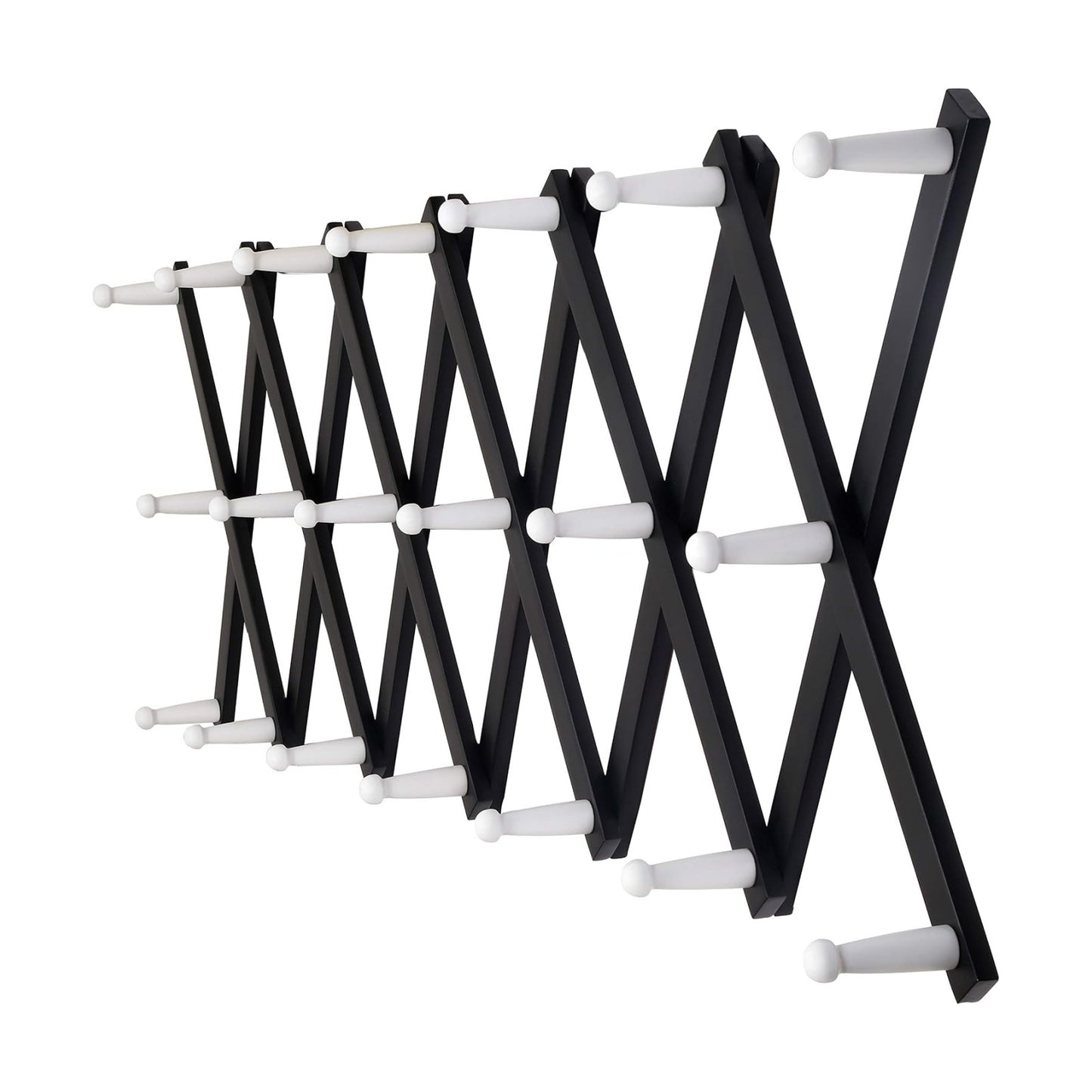 Accordian Wall Hanger: 16” High Wooden Wall Expandable Coat Rack, Hat Rack Holder, Accordion Hook for Baseball Caps