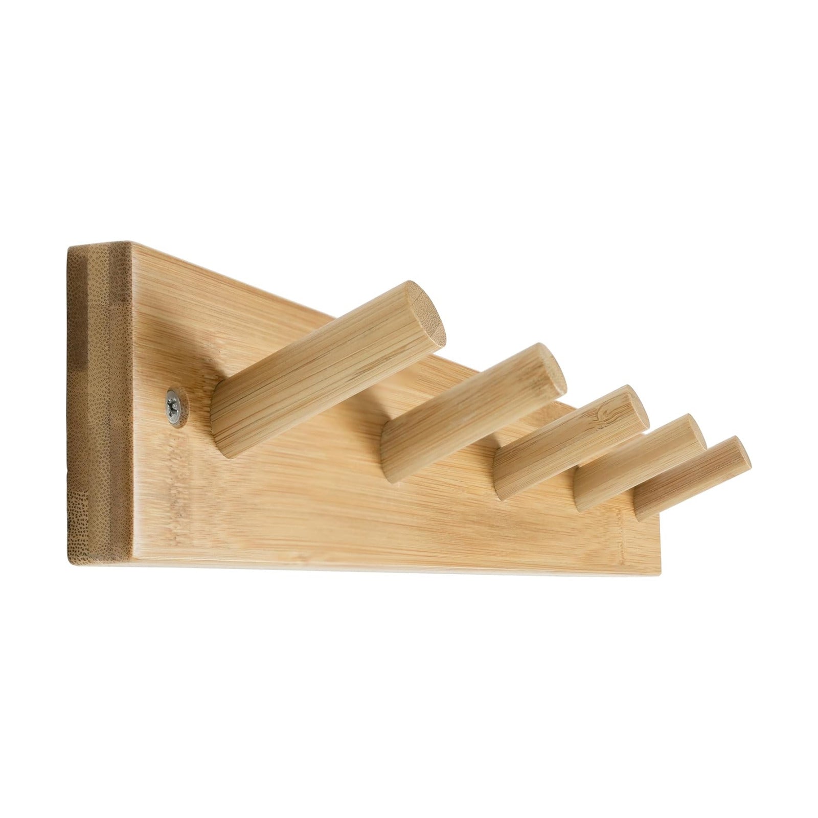 SKOLOO Coat Rack Wall Mount 17 inch, 5 Hooks, Bamboo, Shaker Style, Natural | Wooden hooks for wall, painted finish