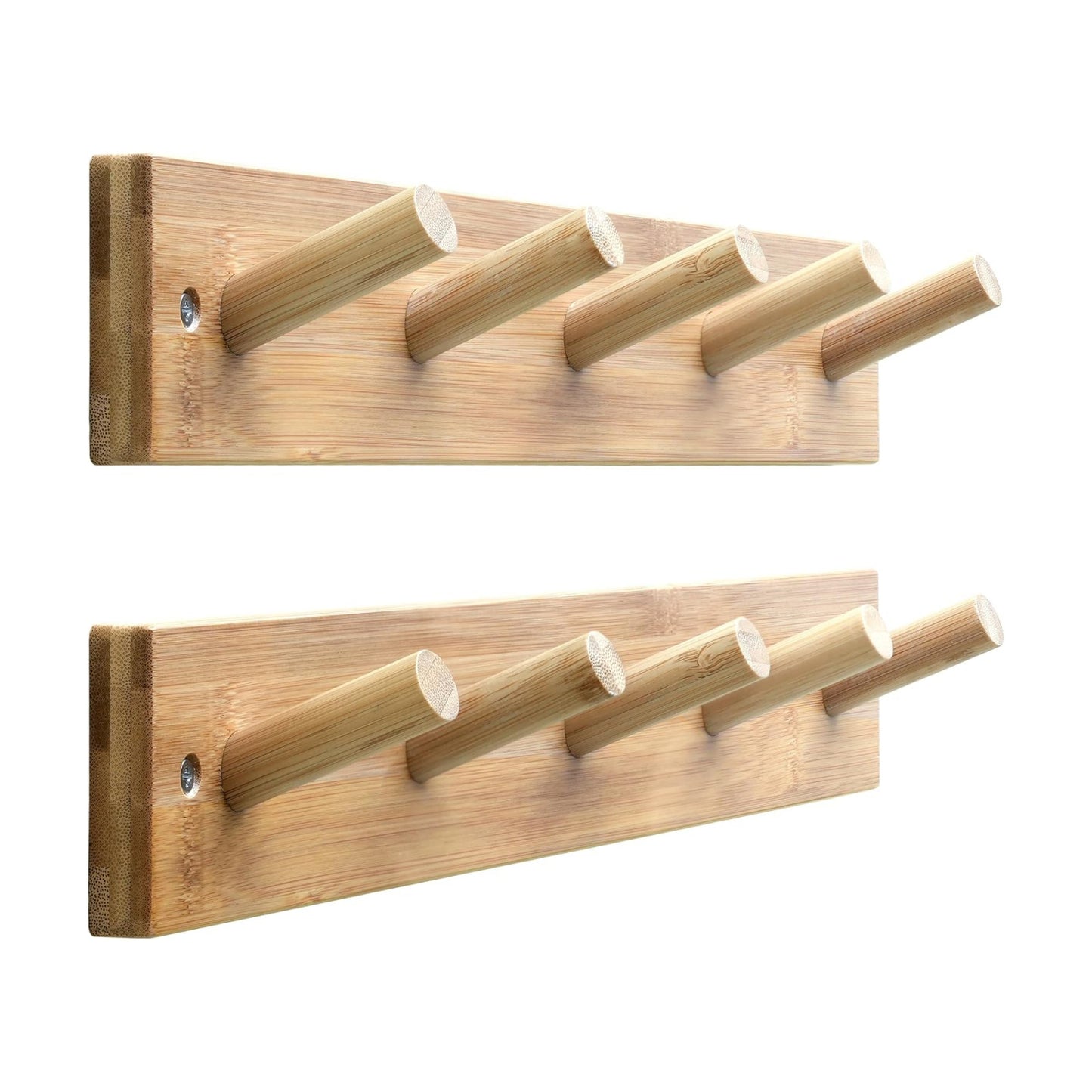 SKOLOO Coat Rack Wall Mount 17 inch, 5 Hooks, Bamboo, Shaker Style, Natural | Wooden hooks for wall, painted finish