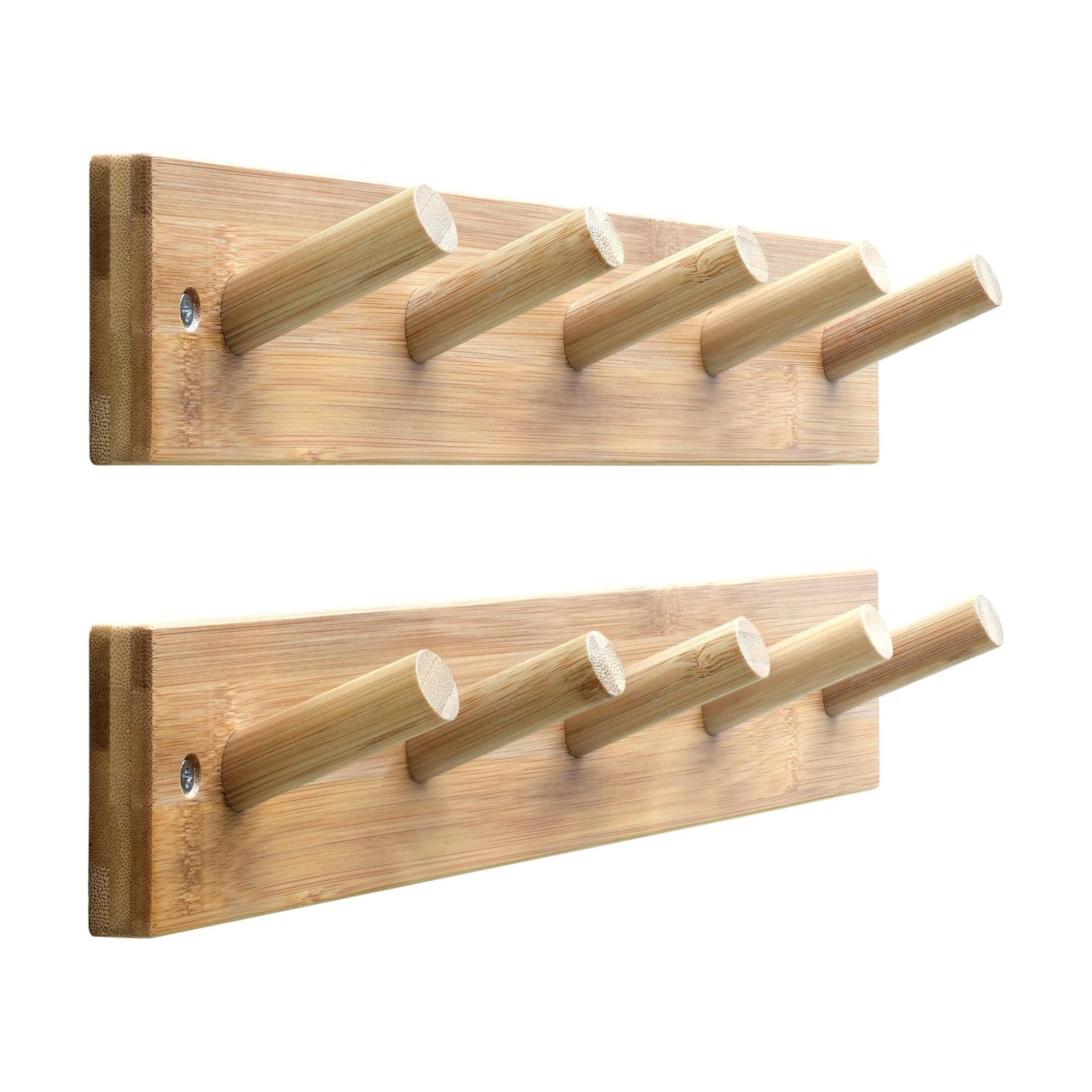 SKOLOO Coat Rack Wall Mount 17 inch, 5 Hooks, Bamboo, Shaker Style, Natural | Wooden hooks for wall, painted finish