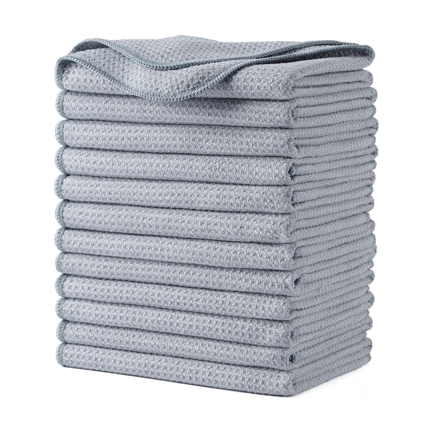 POLYTE 340 GSM Microfiber Waffle Kitchen Dish Tea Towel, 16x28 in, 12 Pack | Lint Free, Quick Dry