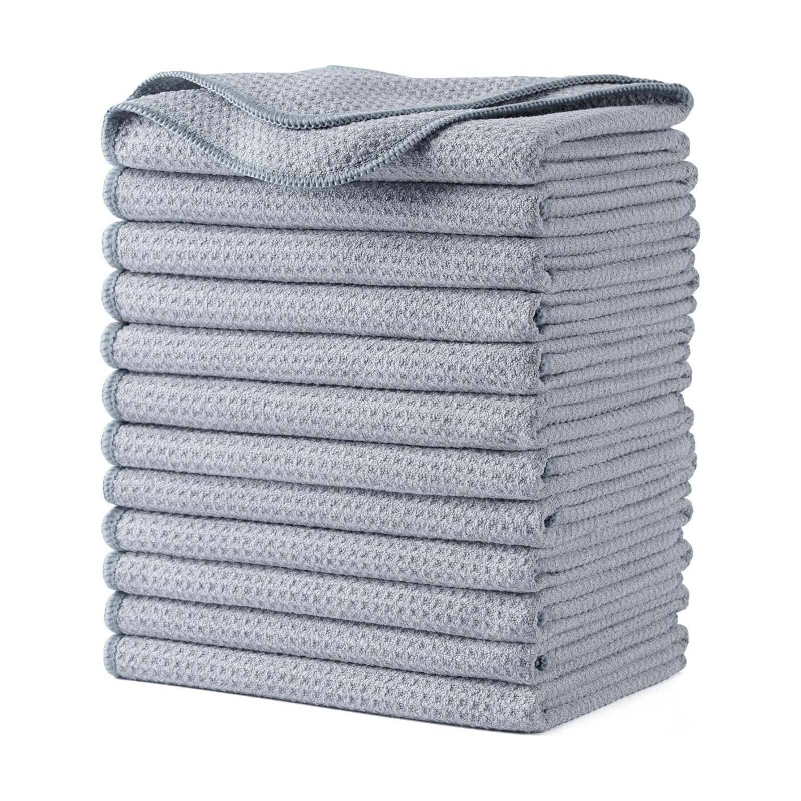POLYTE 340 GSM Microfiber Waffle Kitchen Dish Tea Towel, 16x28 in, 12 Pack | Lint Free, Quick Dry