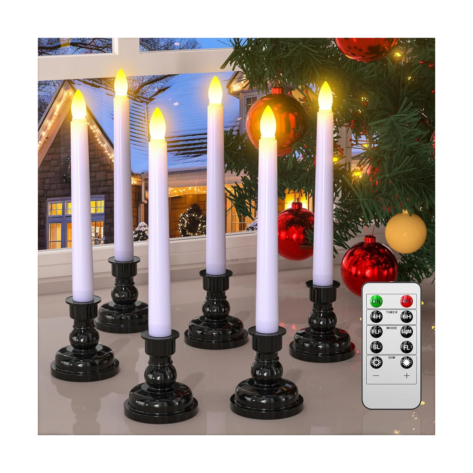 PChero LED Taper Candles with Remote Timers, 6 Pack | Flameless, Battery Operated, Flickering, Candlestick Holders