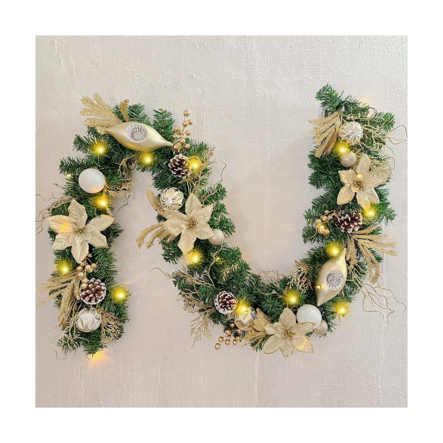 WANNA-CUL Pre-Lit 6 Feet/72 Inch Christmas Garland for Front Door with Lights Champagne Gold Christmas Mantel Garland