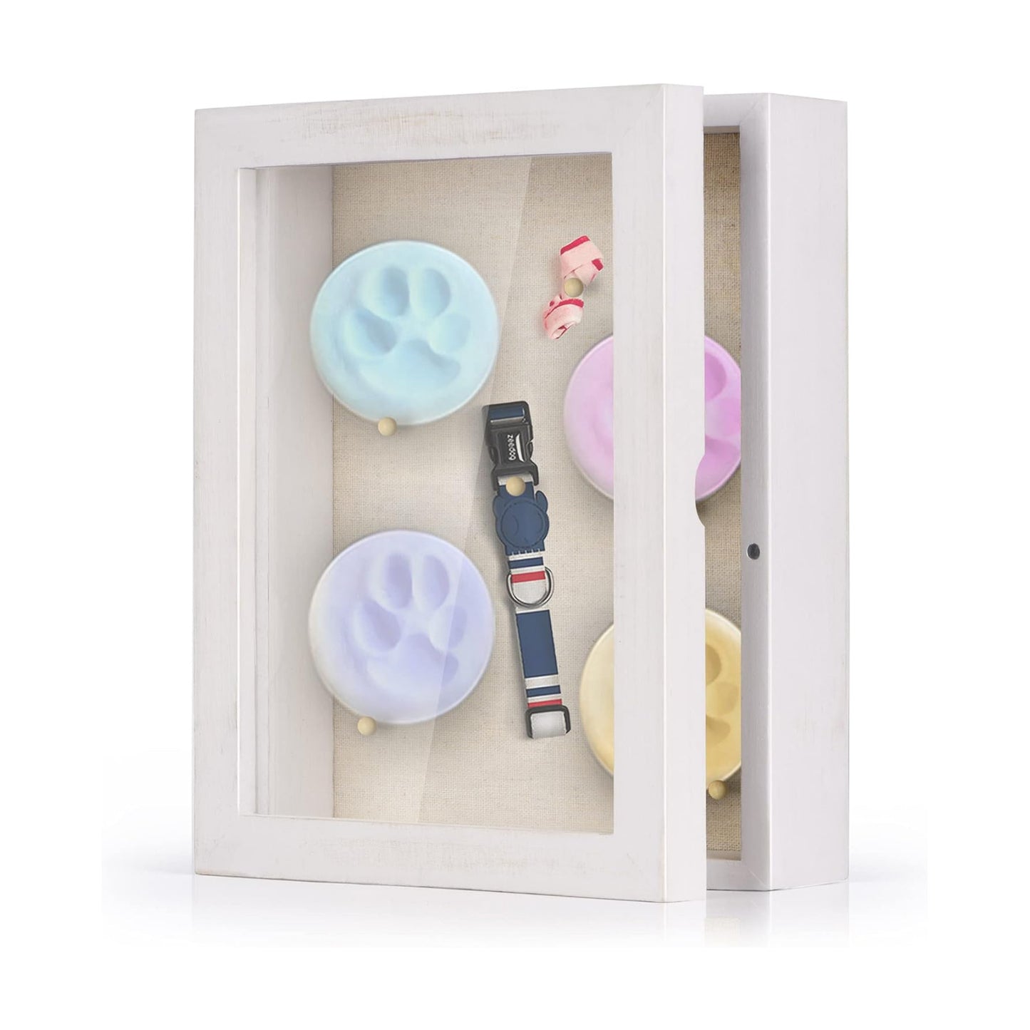Love-KANKEI Deep Shadow Box 8x10,Solid Wood Frame,Memory Box,Rustic White | Front-Opening Glass Magnetic Door,Linen