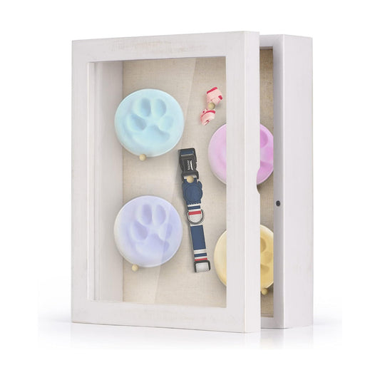 Love-KANKEI Deep Shadow Box 8x10,Solid Wood Frame,Memory Box,Rustic White | Front-Opening Glass Magnetic Door,Linen
