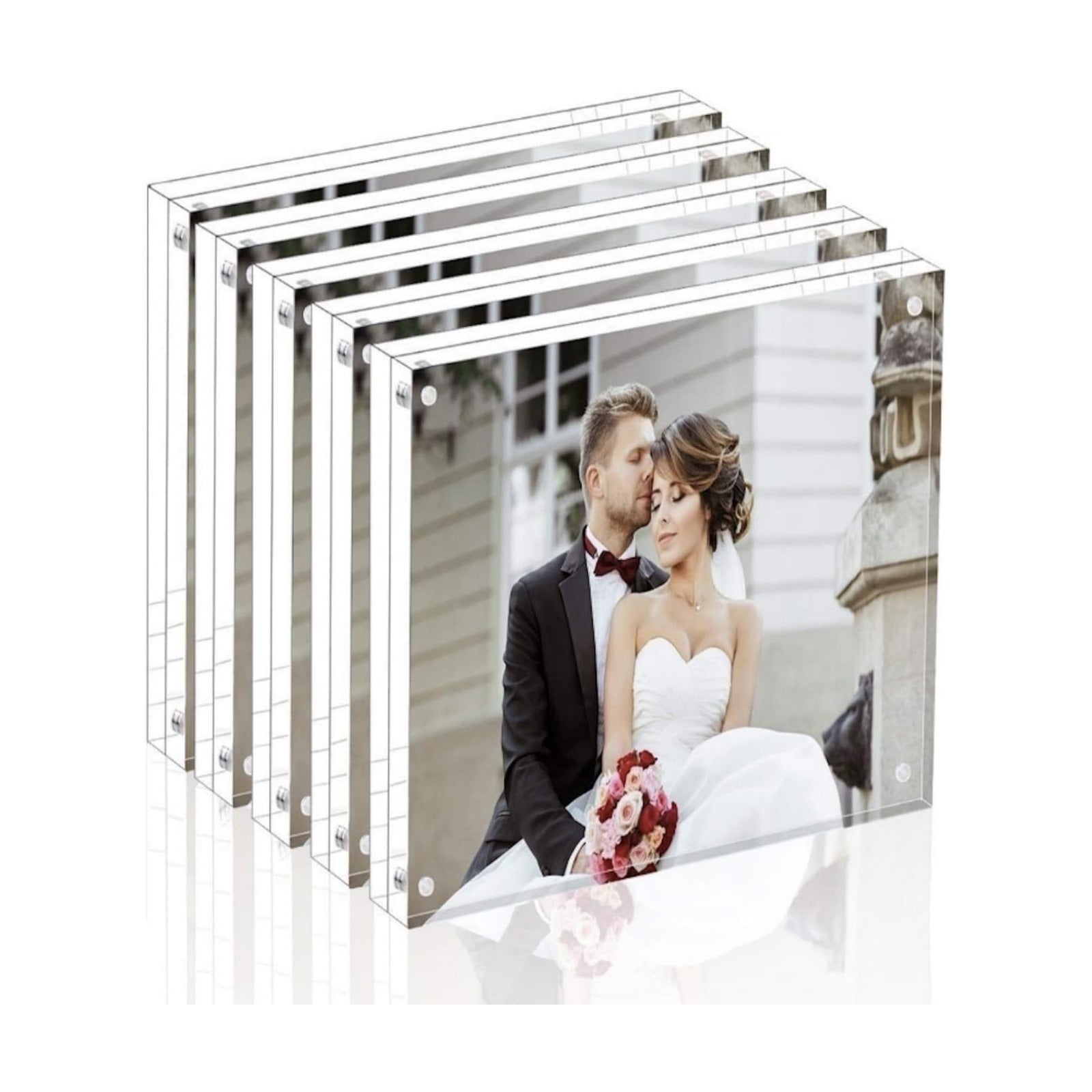 Magicool Premium Acrylic Photo Frame- Magnet Photo Frame -Double Sied Thick Desktop Frames (4x4 5 pack)