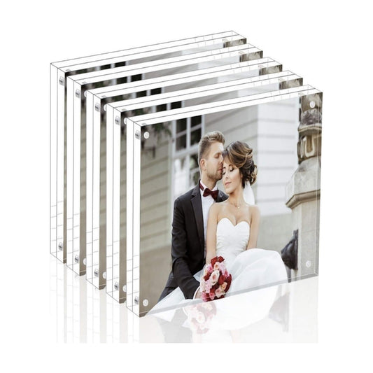 Magicool Premium Acrylic Photo Frame- Magnet Photo Frame -Double Sied Thick Desktop Frames (4x4 5 pack)