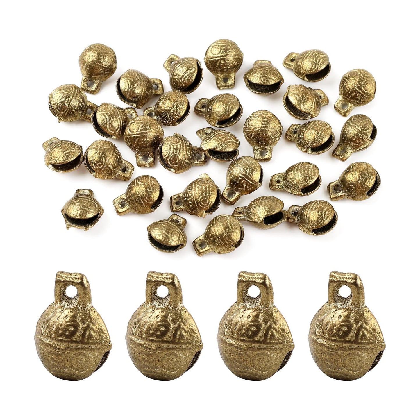 AUEAR, 30 Pack Antique Gold Bells Tibetan Brass Vintage Indian Charms Pendants for Pet Bell Dog Collar Crafting Home