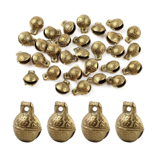 AUEAR, 30 Pack Antique Gold Bells Tibetan Brass Vintage Indian Charms Pendants for Pet Bell Dog Collar Crafting Home