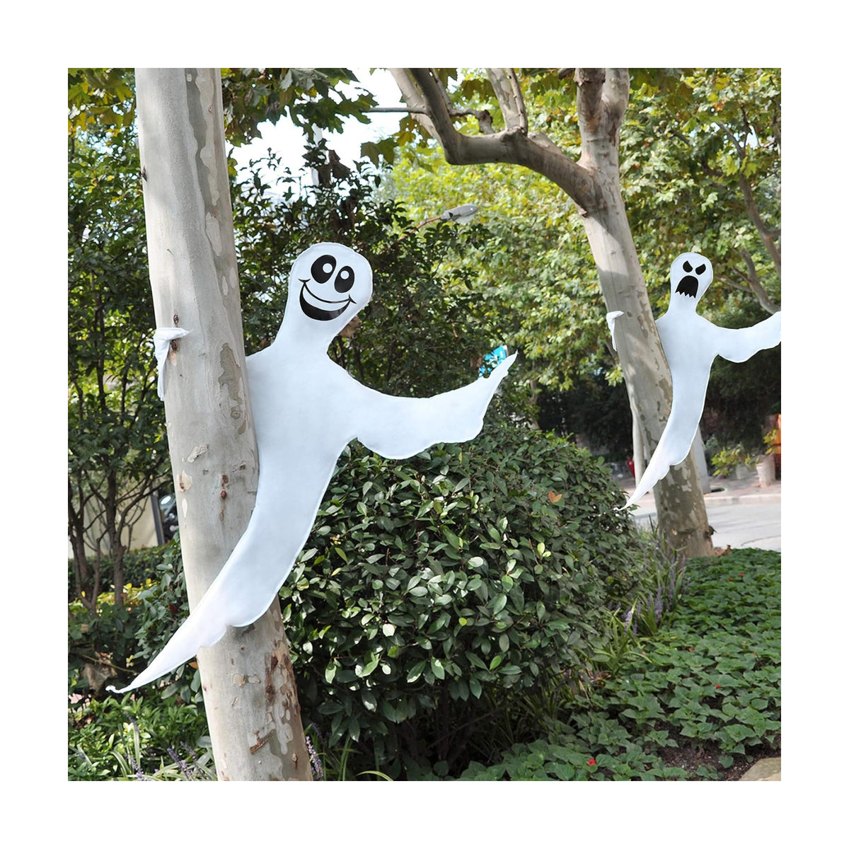JOYIN 2 Pcs 53" Halloween Decoration Outdoor, Halloween Bendable Hanging Ghost for Lawn, Tree, Pilar Decorations, Tree Wrap Ghost Party Supplies