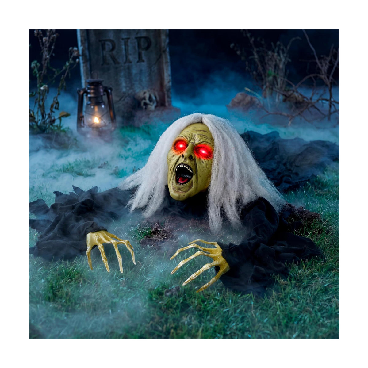 JOYIN Zombie Halloween Decoration Outdoor Witch Groundbreaker Halloween Graveyard Decor Outside, Scary Zombie Props with Sound Effect & Lighted Eyes for Haunted House, Lawn Yard Decorations