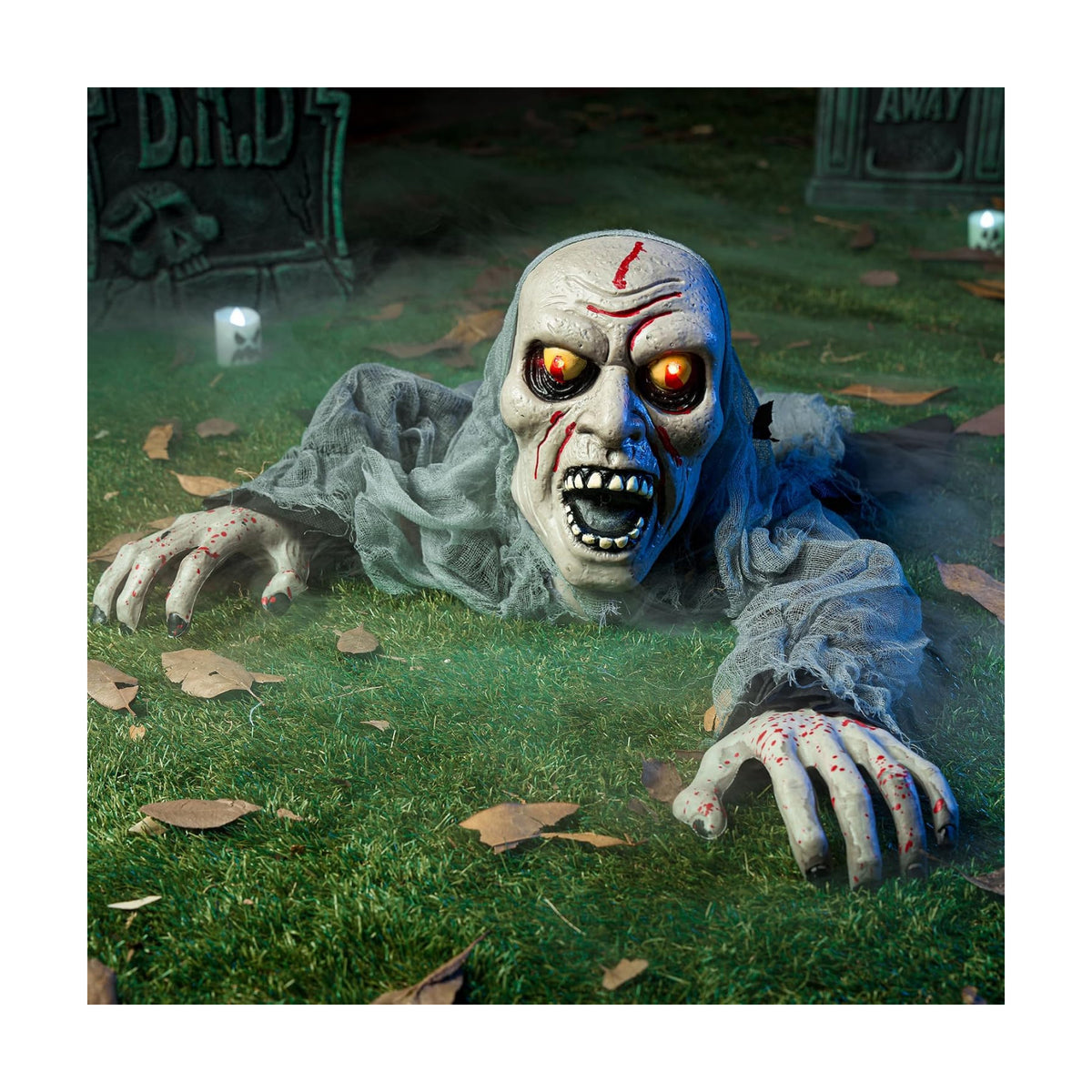 JOYIN Halloween Decorations Outdoor Light-Up Zombie Groundbreaker with bloodstain and Creepy Sound for Halloween Outside Decor Lawn Yard Patio Graveyard Decoration, Haunted House Prop