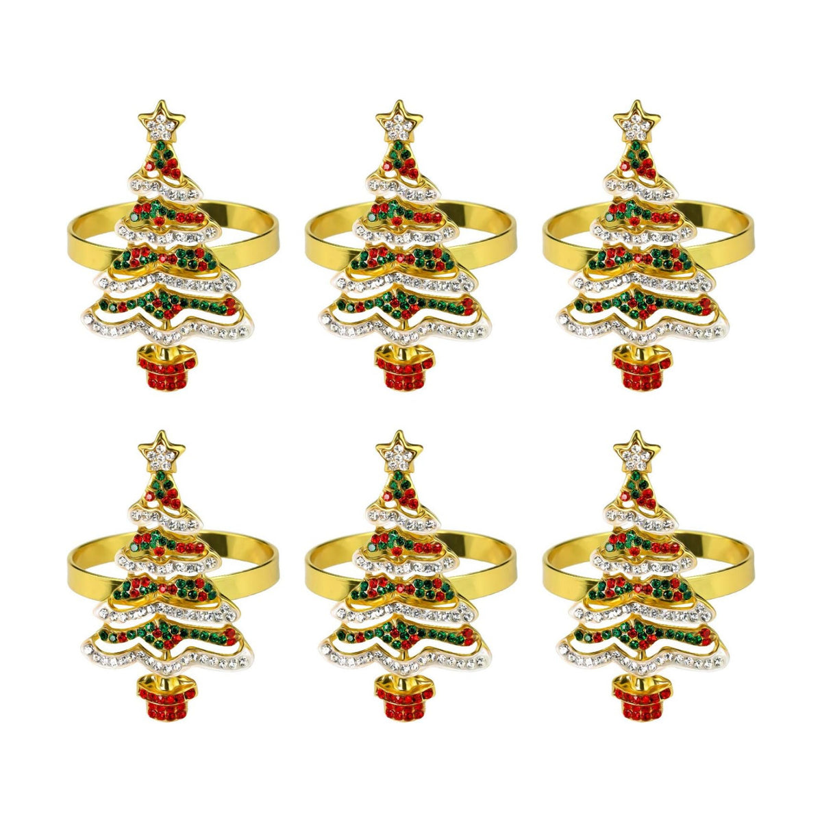 wonlex Christmas Tree Napkin Rings Set of 6 for Cloth Napkins, Winter Napkin Ring Holders for Xmas Gold Serviette Christmas Theme Xmas Gifts (Xmas Tree)