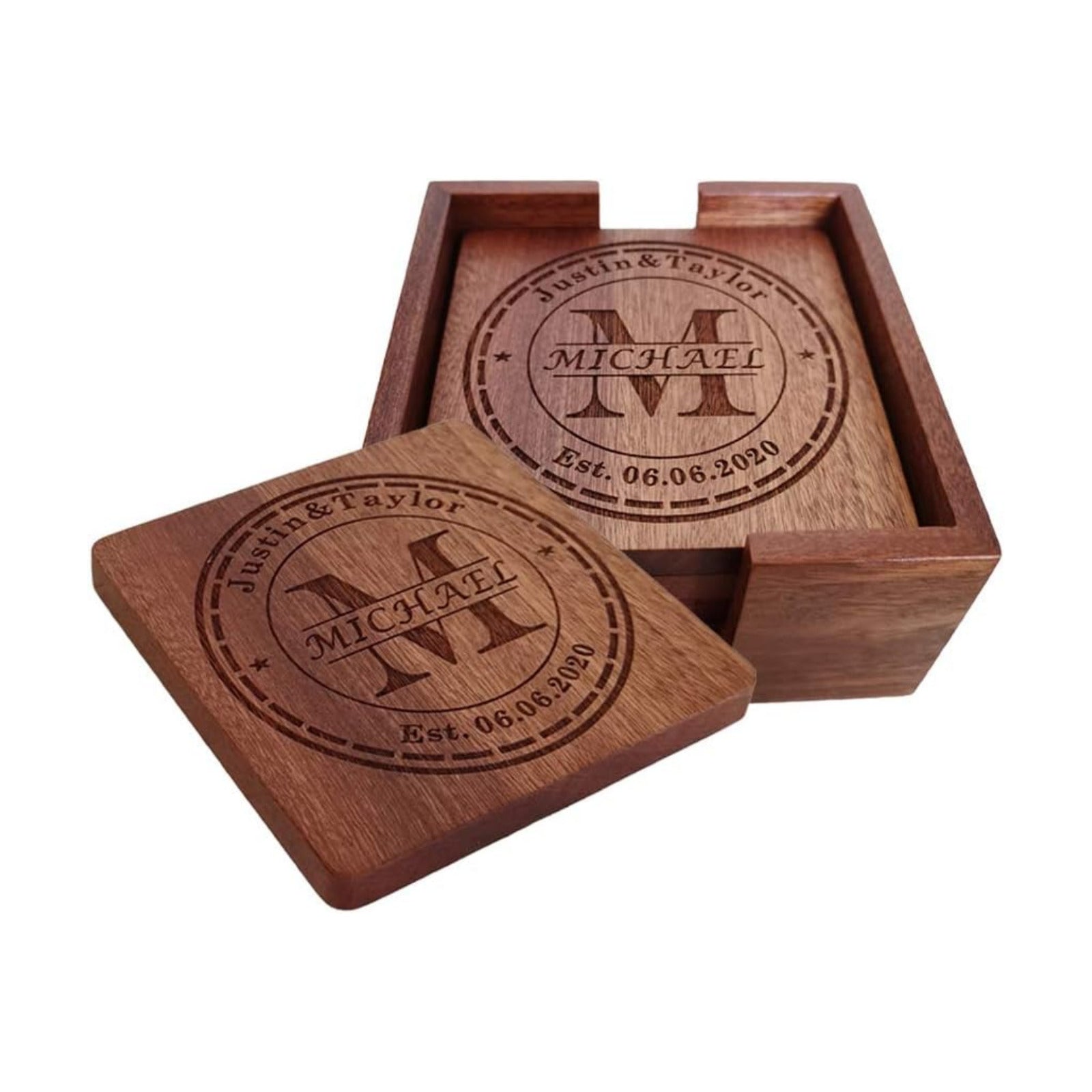 Holder / Custom Engraved Wood Coasters for Drinks / M