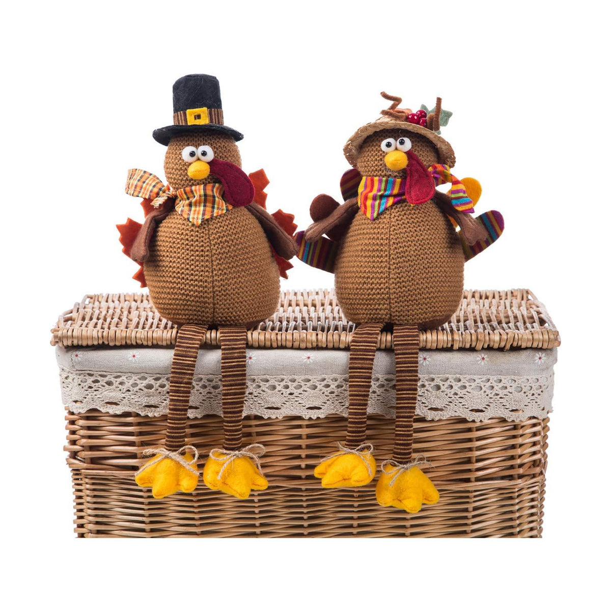 Ogrmar 2 Pack Stuffed Turkey Couple Doll Thanksgiving Table Decoration
