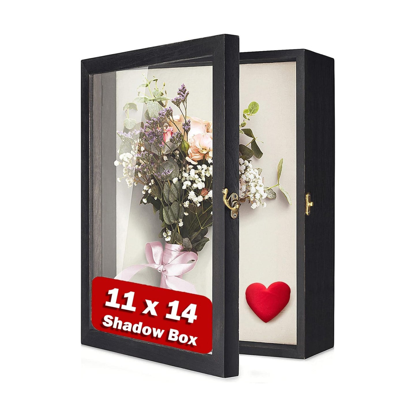 TJ.MOREE Shadow Box 11x14 Memory Display Case Wooden Picture Frame Black | Fits 10x13 Inserts with Linen Back, Rustic