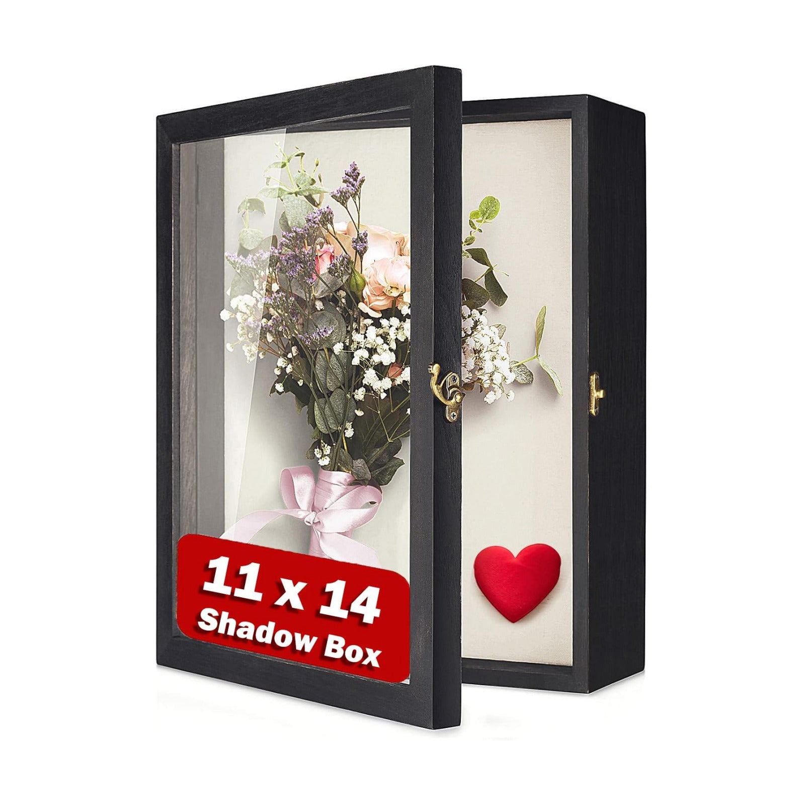 TJ.MOREE Shadow Box 11x14 Memory Display Case Wooden Picture Frame Black | Fits 10x13 Inserts with Linen Back, Rustic
