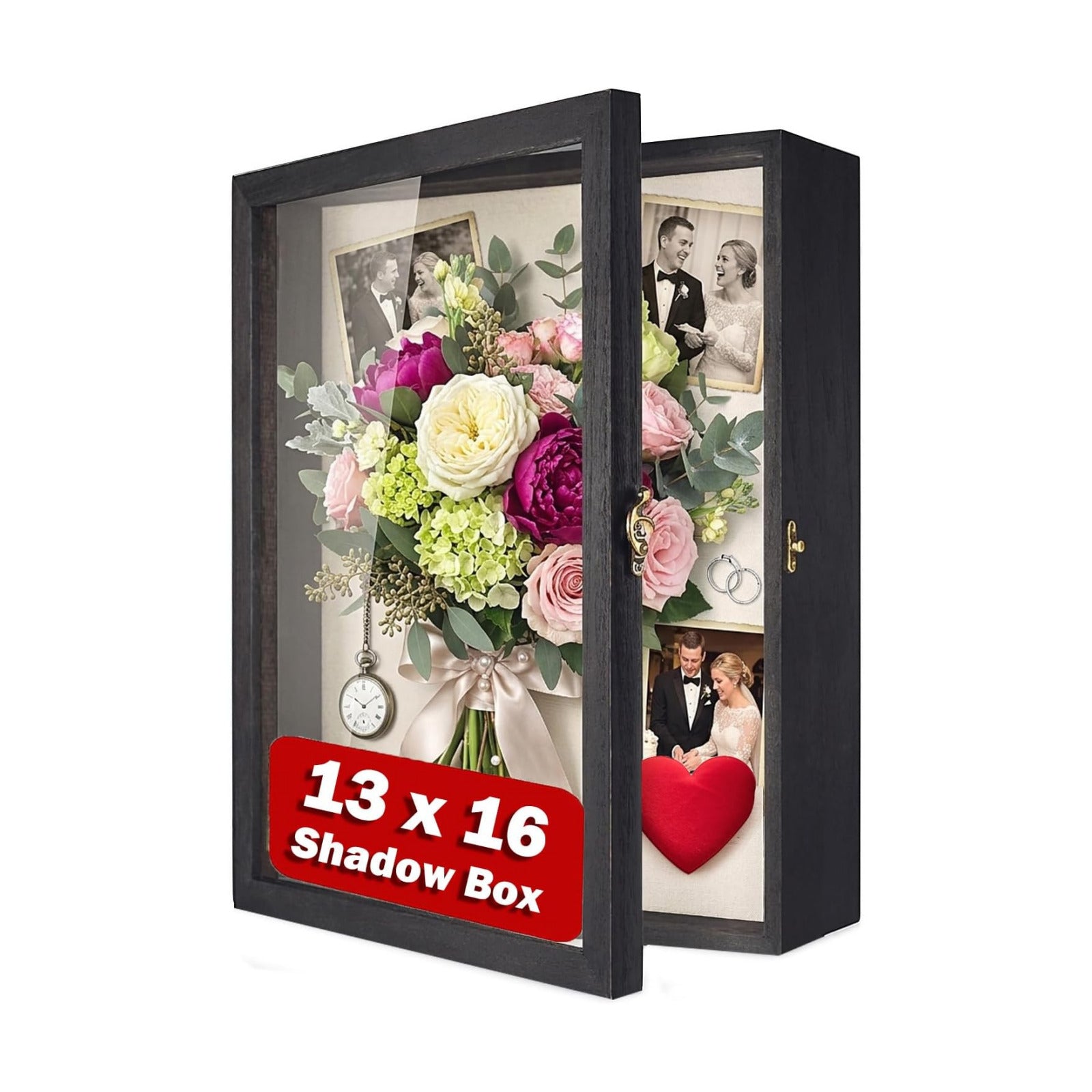 TJ.MOREE Large Shadow Box 13x16 Flowers Display Case Wooden Picture Frame | Fits 12x15.6 Inserts with Linen Back Rustic