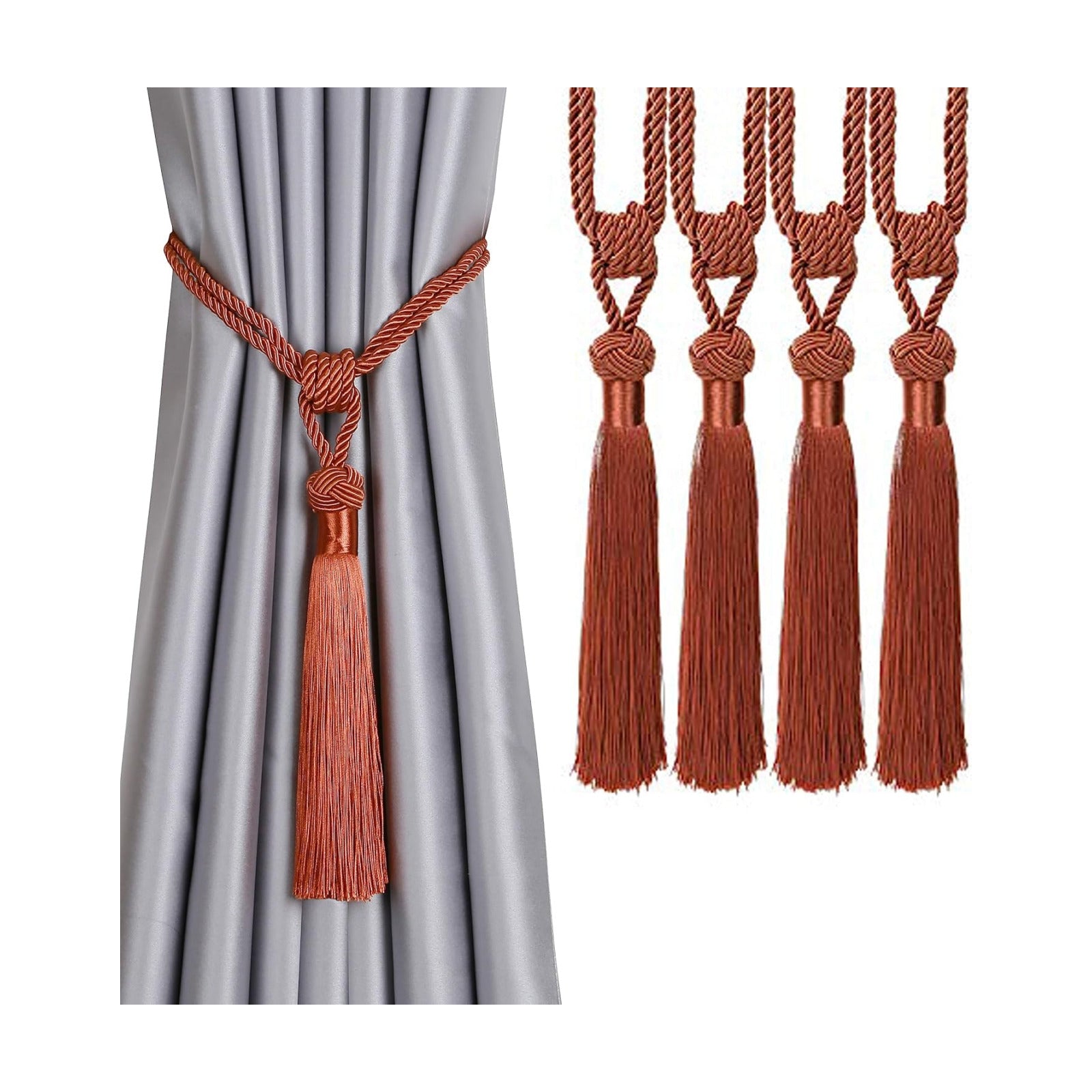 BEL AVENIR 4 Pack Curtain Tiebacks Hand-Woven Tassels Holdbacks | Orange, Elegant, Home Decorative Tassels Ties for