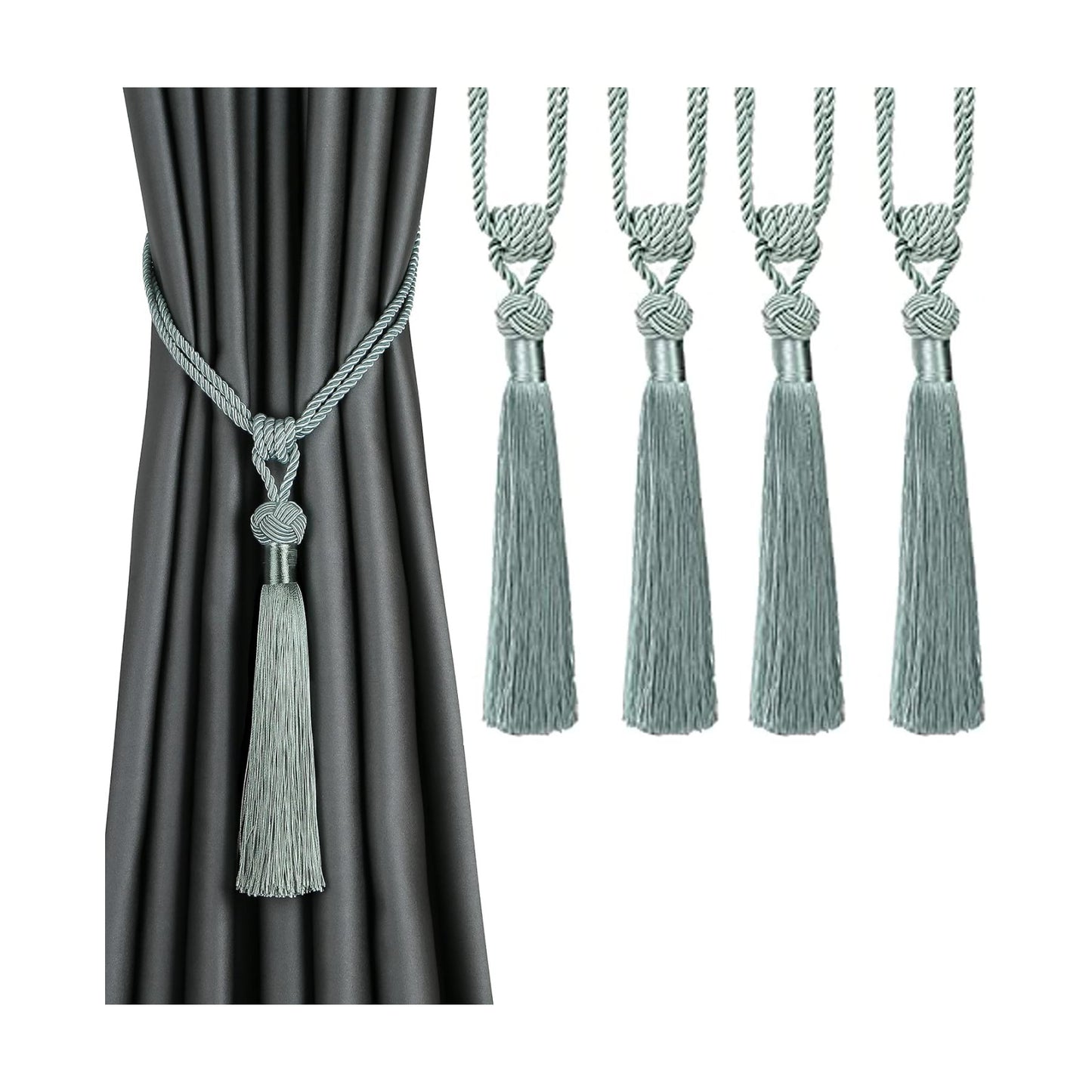 BEL AVENIR 4 Pack Curtain Tiebacks Hand-Woven Tassels Holdbacks | Blue, Elegant, Home Decorative Tassels Ties for