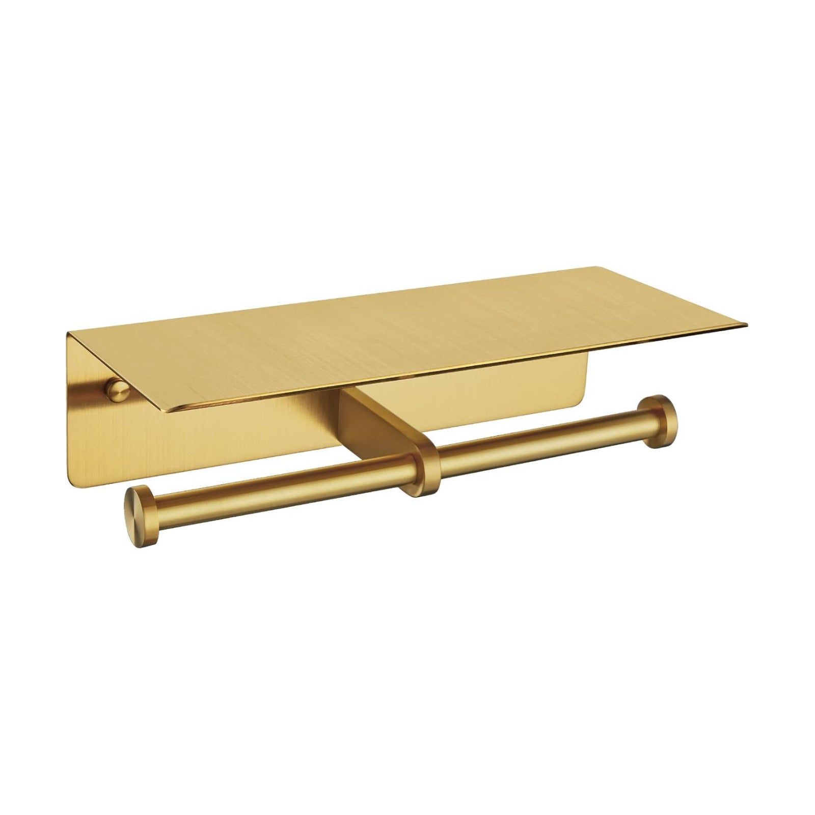 APLusee Double Roll Toilet Paper Holder, Brushed Gold, 304 Stainless Steel | Wide Utility Shelf, Phone & Wet Wipe