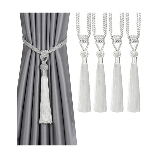 BEL AVENIR 4 Pack Curtain Tiebacks Hand-Woven Tassels Holdbacks | White, Elegant, Home Decorative Tassels Ties for