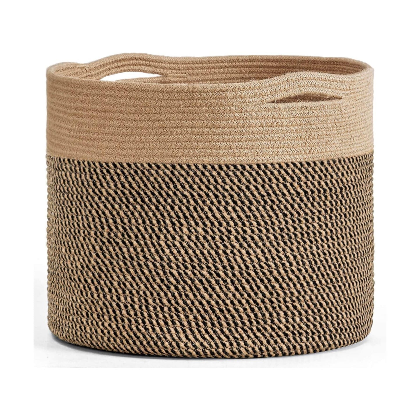 Large Cotton Rope Basket " Wicker Basket for Blankets / Black & Jute / 15.8 x 15.8 x 13.8