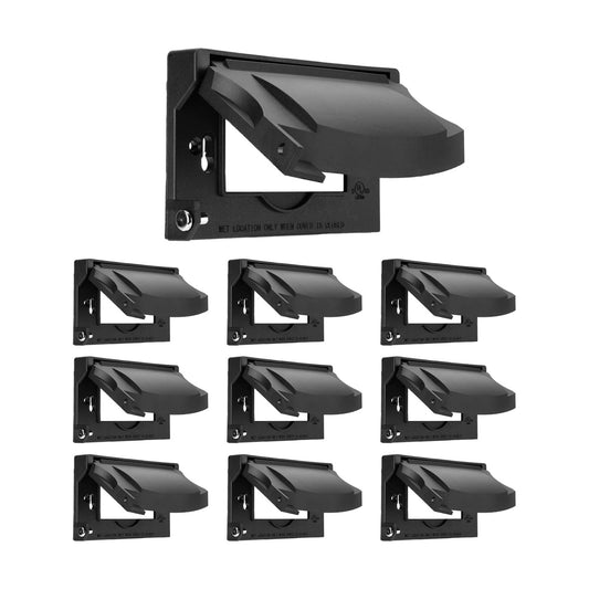 BESTTEN 10 PK 1-Gang Outdoor Outlet Wall Plate Cover, Standard Size, Black | UL Listed, H4.65" x W2.87" x D0.71", for