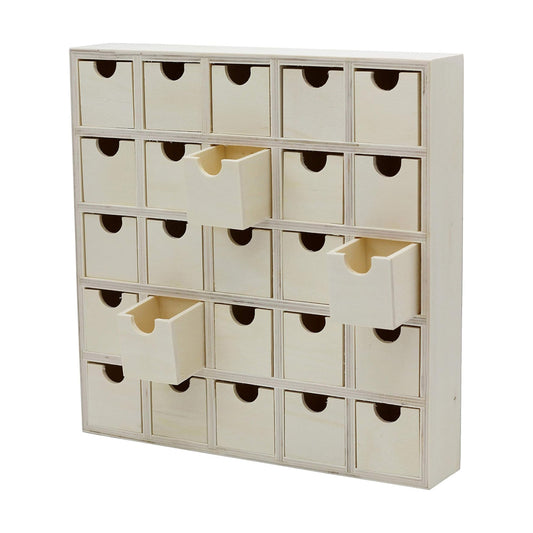 Creative Hobbies 25 Drawer Wooden Advent Calendar, DIY Unfinished Storage Box, Ready to Decorate, Pre Assembled