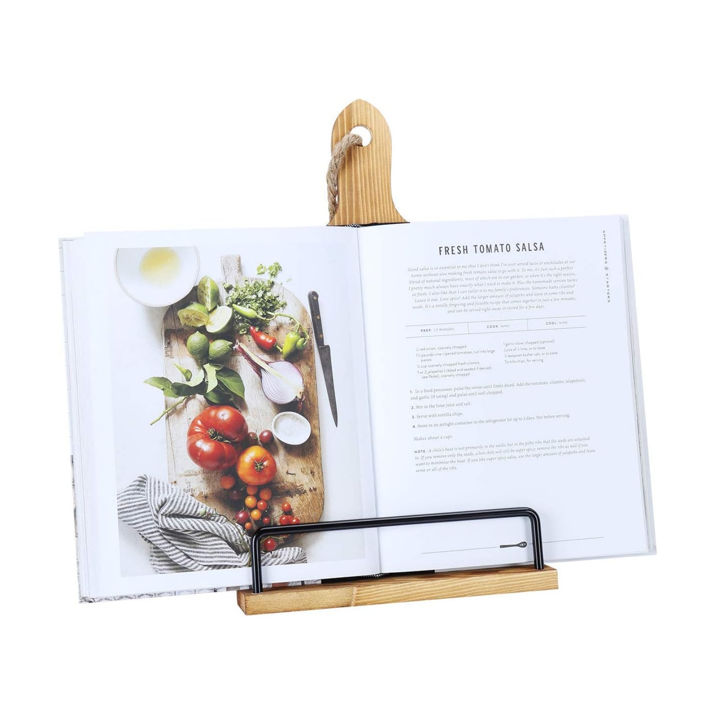 Soligt Cookbook Stand for Kitchen Counter - Brown | Adjustable iPad Tablet Recipe Book Holder Rustic Wood Cutting Board