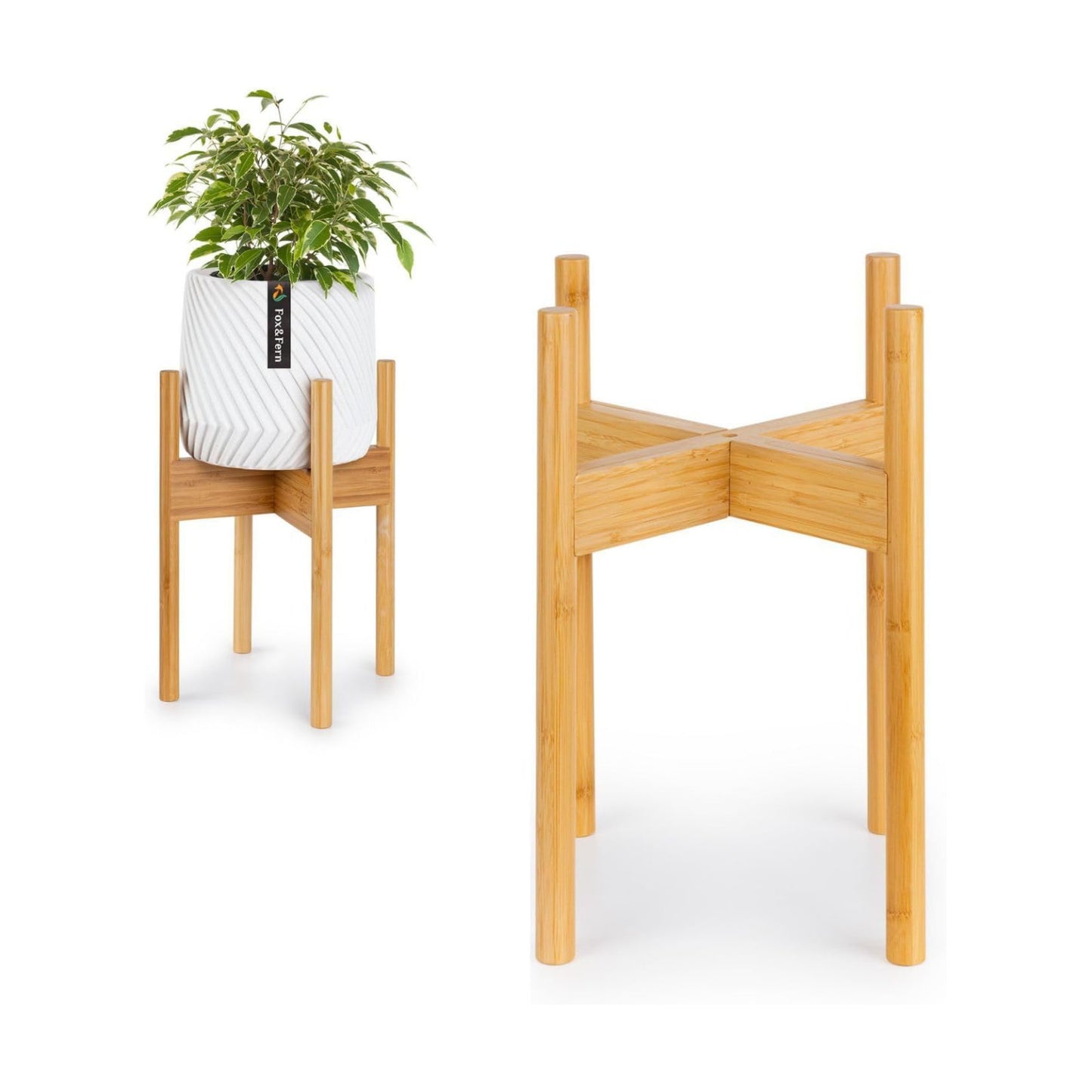Fox & Fern Mid Century Plant Stands for Indoor Planters, Bamboo, 8 Inch | Plug In Design, Holds 150 lbs, Two High