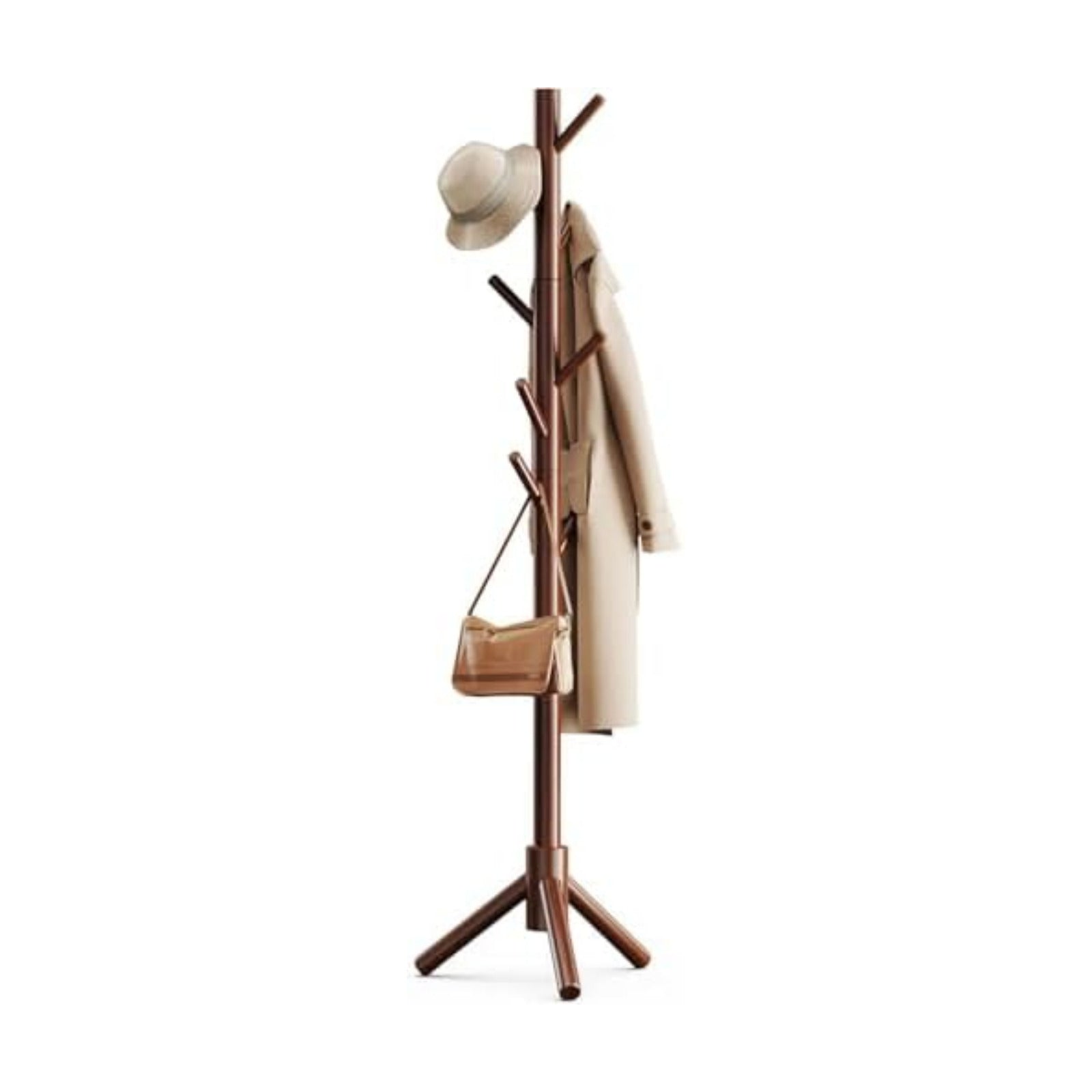 Pipishell Solid Wooden Coat Rack Freestanding with 8 Hooks, Brown