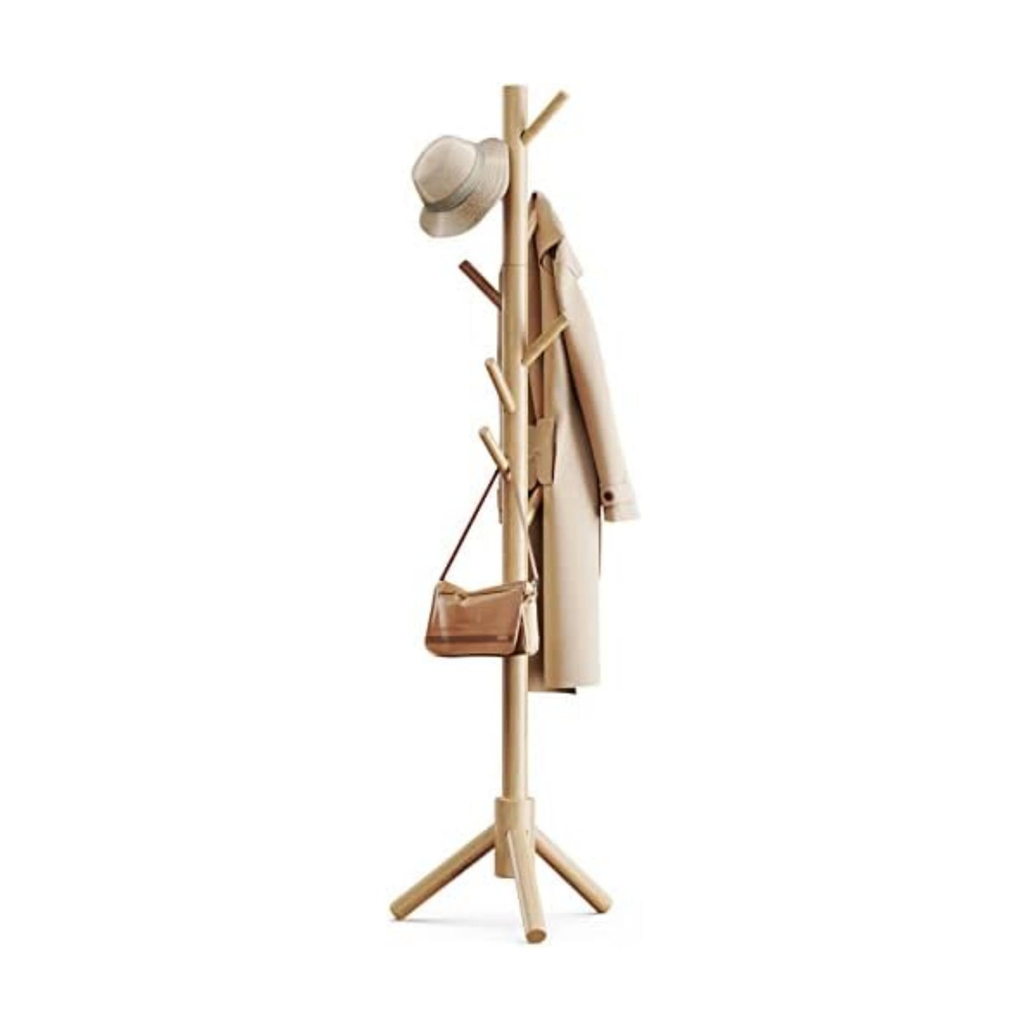 Pipishell Solid Wooden Coat Rack Freestanding with 8 Hooks, Natural