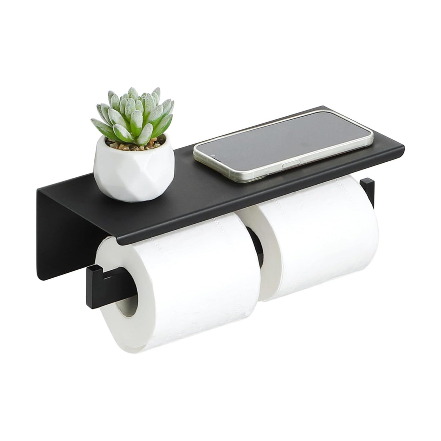 Alise Double Toilet Paper Holder with Shelf Wall Mounted,Black | Heavy Duty SUS304 Stainless Steel Toilet Paper Roll