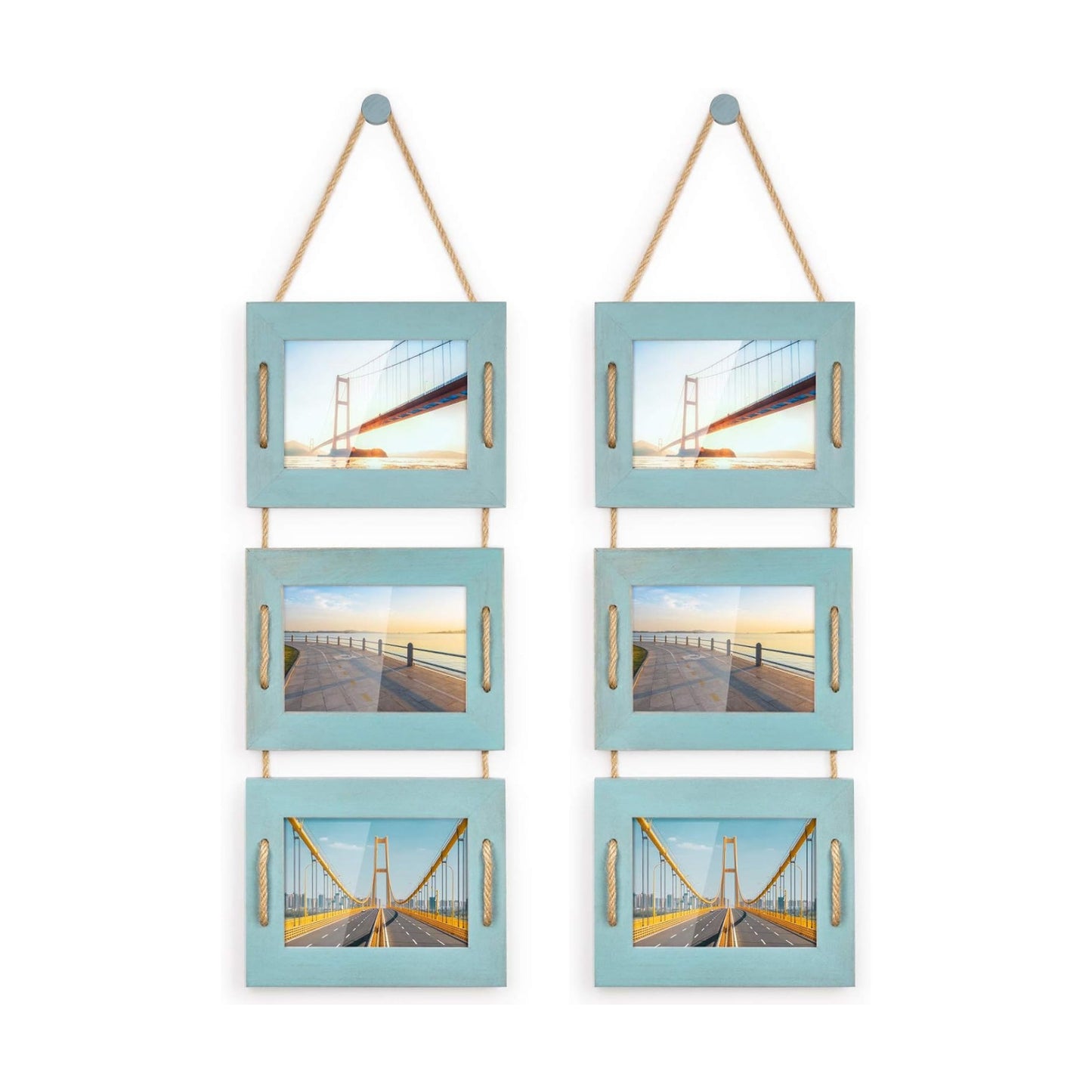 DLQuarts 5x7 Hanging Picture Frames Collage Wall Decor, Photo Frames 5x7 Without Mat & 3.5x5 with Mat, Rustic Wood