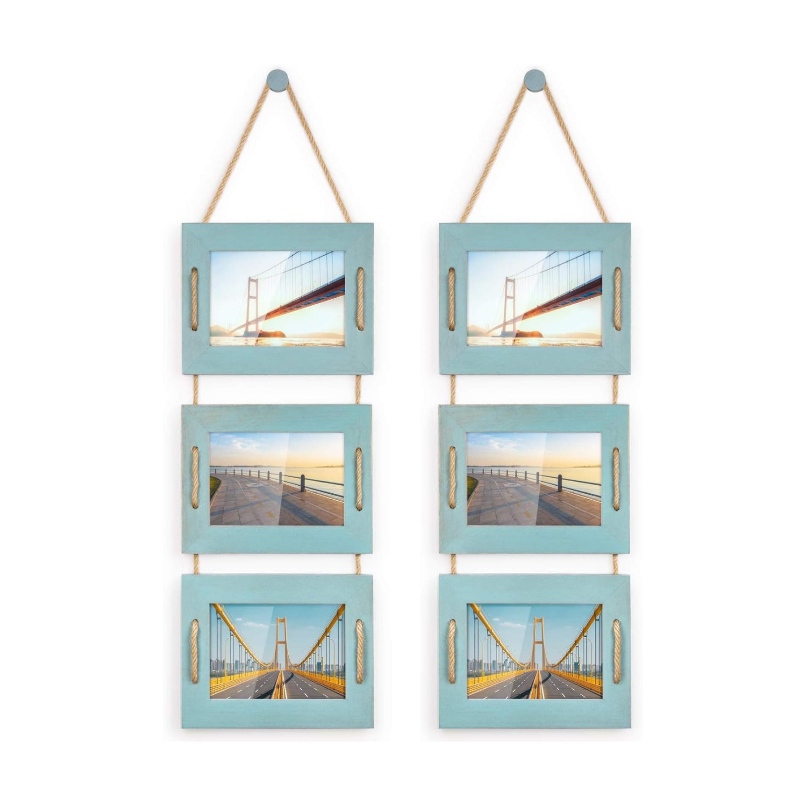 DLQuarts 5x7 Hanging Picture Frames Collage Wall Decor, Photo Frames 5x7 Without Mat & 3.5x5 with Mat, Rustic Wood