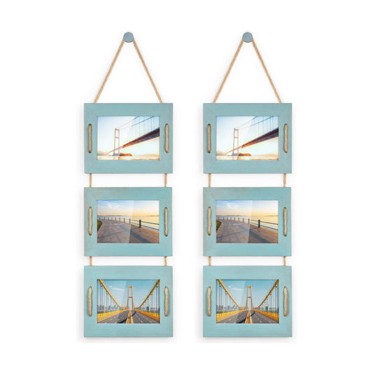 DLQuarts 5x7 Hanging Picture Frames Collage Wall Decor, Photo Frames 5x7 Without Mat & 3.5x5 with Mat, Rustic Wood