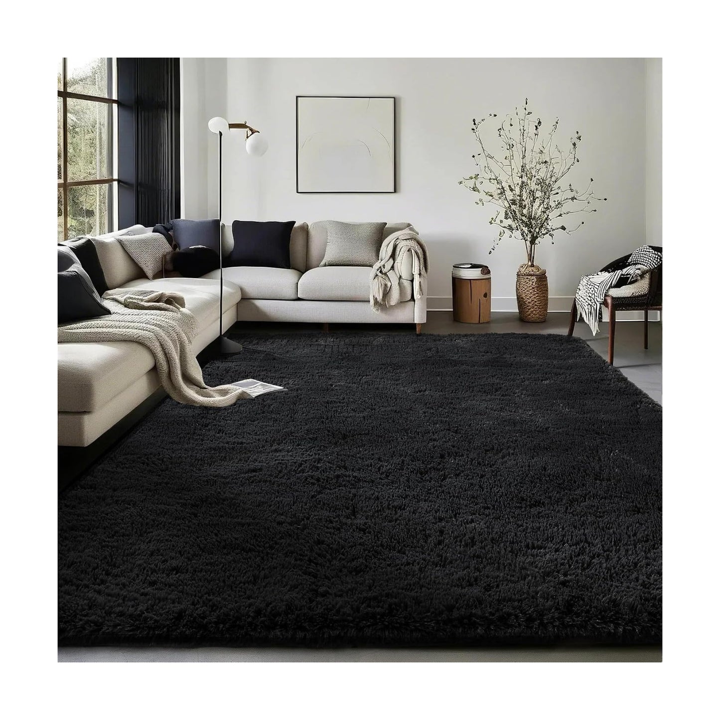 Ophanie Black Area Rugs for Bedroom Living Room, 4x6 Fluffy Fuzzy Shag Shaggy Carpet Soft Plush Furry Bedside Rug